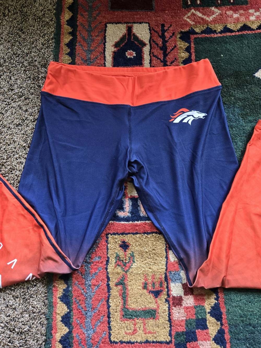 NFL Team Apparel Broncos Womens XL Leggings Blue Orange Ombre Full Length